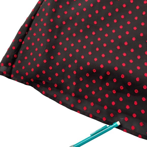 BCBGeneration Dress Womens Small Black Red Swiss Dot Wrap Chiffon Split Sleeve - Picture 7 of 15